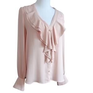 WHBM Pale Blush Pink Ruffled Top Blouse Medium Dressy Event Career Classic VNeck